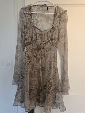 Sheer Floral Mesh Long-Sleeve Dress